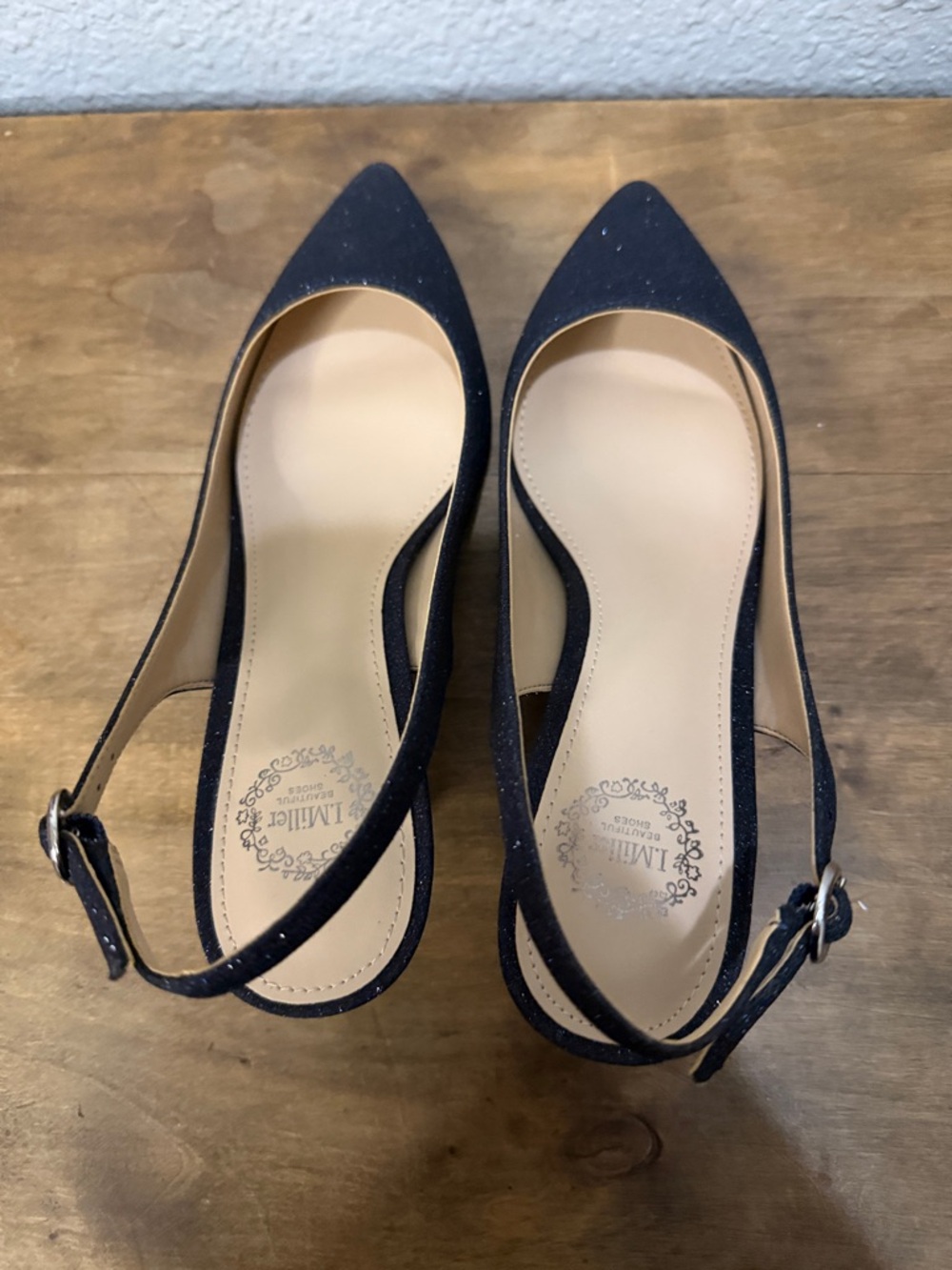 I. Miller Women's navy Glitter Slingback Pointed-Toe Kitten Heels size 6 - Picture 4 of 6